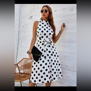 Mock Neck Polka Dot Dress